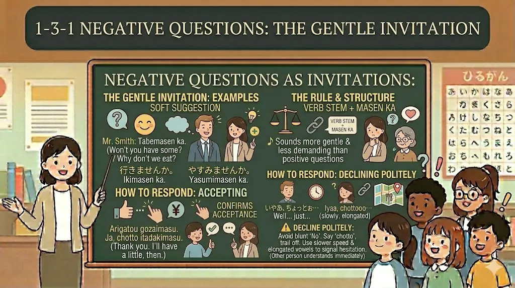 1-3-1 Negative Questions as Invitations – Ikimasen Ka and Tabemasen Ka