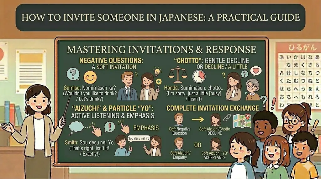 How to Invite Someone in Japanese – Negative Questions, Chotto, Aizuchi and Particle Yo Explained