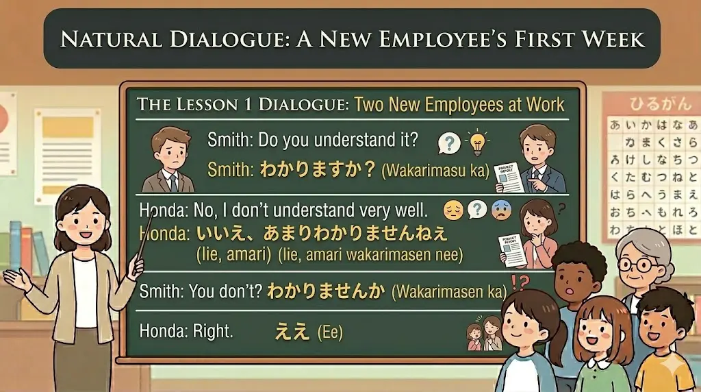 The Lesson 1 Dialogue – Two New Employees at Work