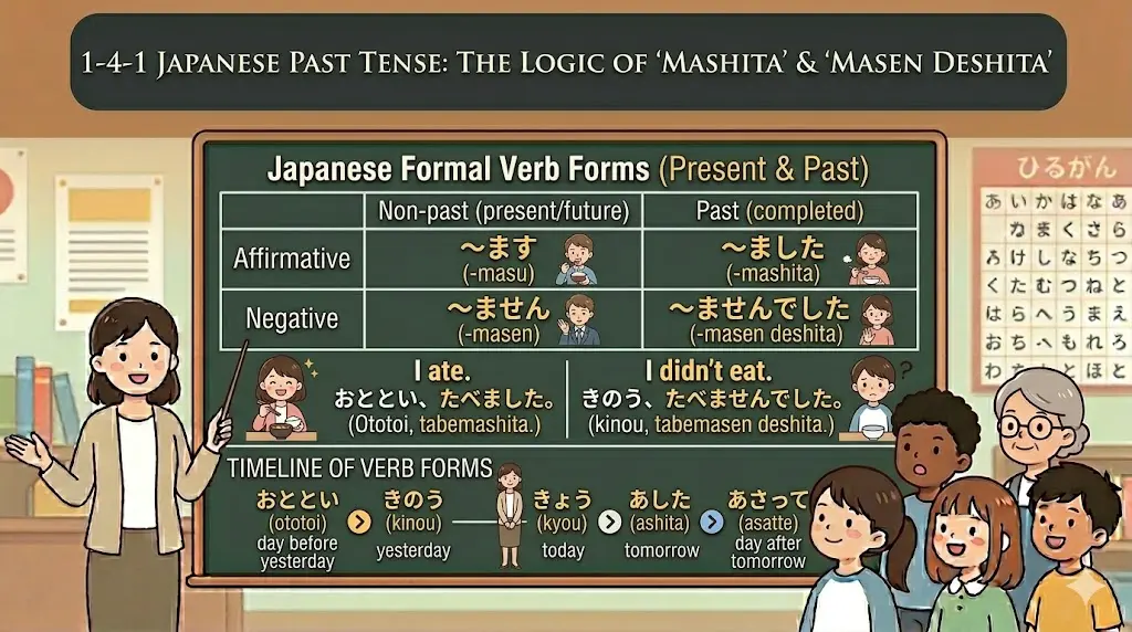 1-4-1 Japanese Past Tense – Mashita and Masen Deshita