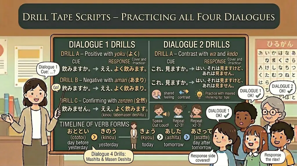 Drill Tape Scripts – All Four Dialogues in Japanese