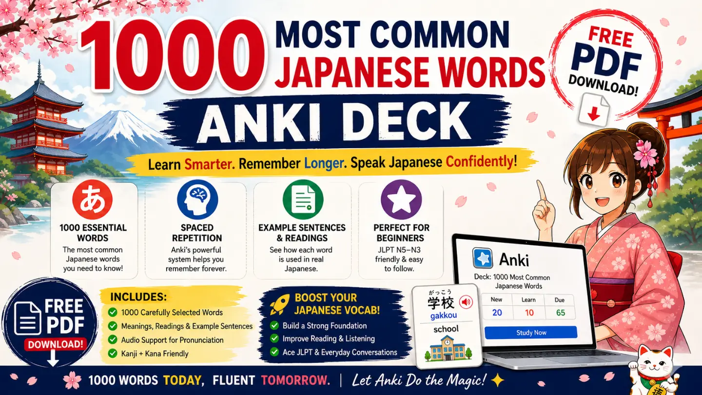 1000 Most Common Japanese Words Anki Deck PDF Free Download