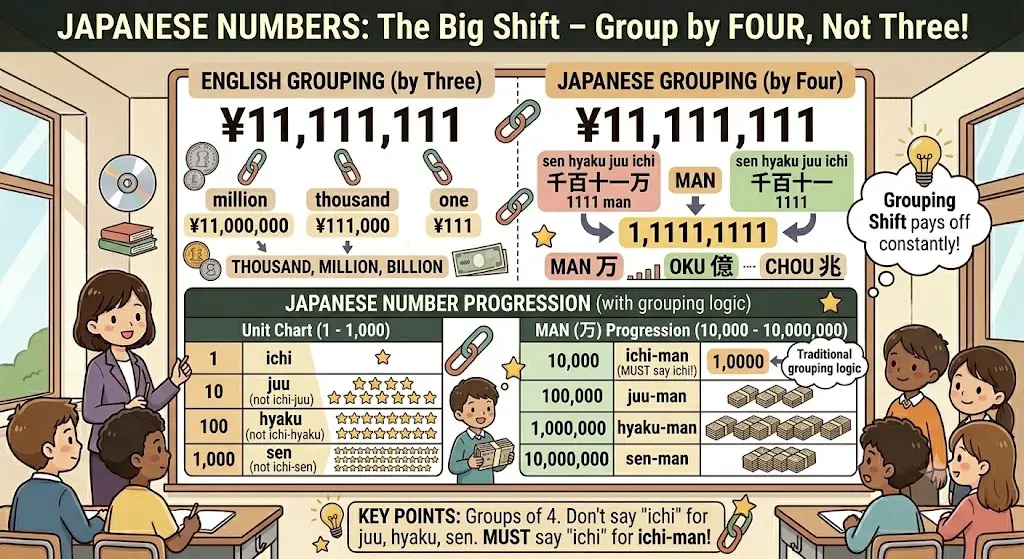 How To Say Yen Counters And Prices For Beginners in Japanese English (sen hyaku juu ichi man, sen hyaku juu ichi en) 3-2-1 Japanese Numbers and Classifiers – En, Doru, Ban