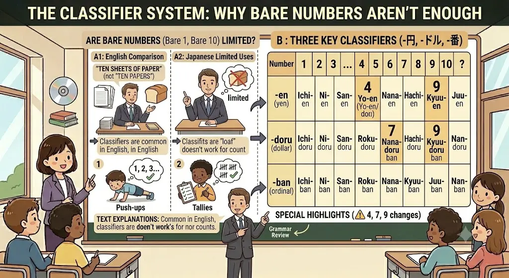 How To Say Yen Counters And Prices For Beginners in Japanese English (sen hyaku juu ichi man, sen hyaku juu ichi en) The Classifier System – Why Bare Numbers Aren't Enough