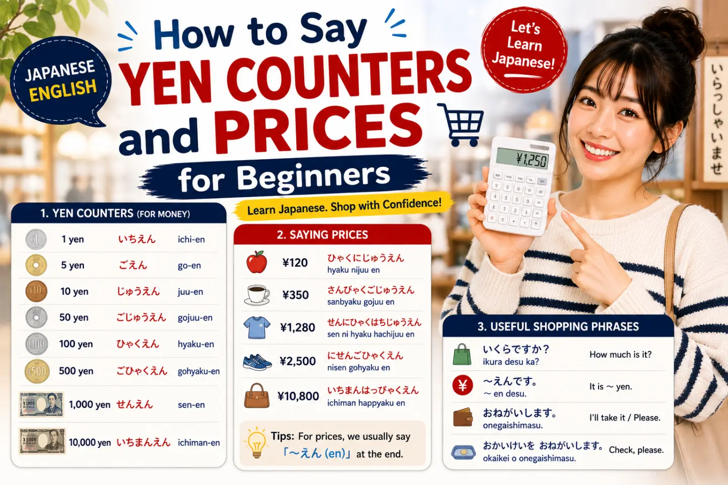 How To Say Yen Counters And Prices For Beginners in Japanese English (sen hyaku juu ichi man, sen hyaku juu ichi en) How To Say Yen Counters And Prices in japanese