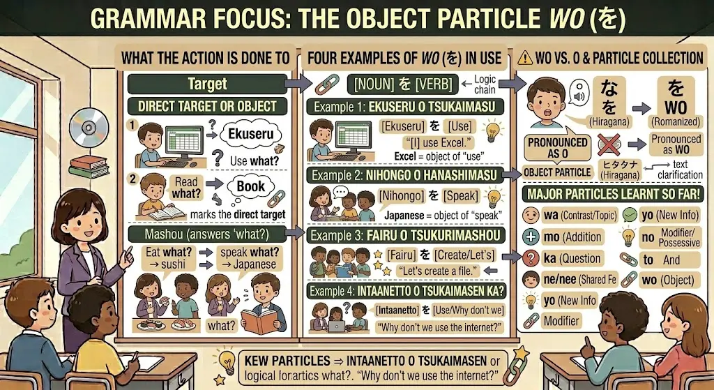 Ganbatte Kudasai and Ganbarimasu Meaning 4-1-2 The Object Particle Wo – Marking What the Action Is Done To