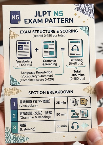 JLPT N5 Exam Pattern Explained: Sections, Timing, Scoring & What to Expect in 2026 JLPT N5 Exam Pattern — Quick Overview